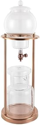 Iced Coffee Cold Brew Drip Tower Coffee Maker, Wooden Ice Coffee Machine, Stainless Steel and Borosilicate Glass, Long Neck Sharing Pot, with Measuring Spoon (Gold) - Image 3