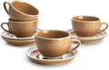 Sweese 6 Ounce Cappuccino Cups with Saucers, Porcelain Double Espresso Cups Set of 4 - Yellow by Sweese
