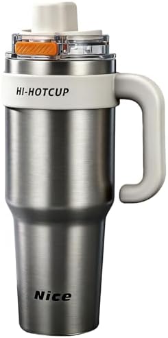 (Silver- ceramic inner+ Handle+independent tea utensil+3 drinking mode) 40oz Insulated Tumbler with Handle, 316 Stainless Steel Vacuum Travel Mug for Car Office Gym Outdoor by Unknown