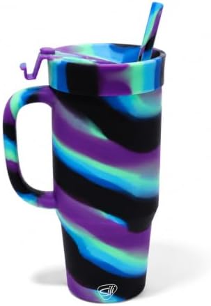 Silipint 32oz Silicone Tumbler with Handle, Flip Lid and Straw – BPA-Free, Non-Toxic, Unbreakable, Microwave, Dishwasher Safe Tumbler – Perfect for Tea, Smoothies Borealis, Tie-Dyed - Opaque by Silipint