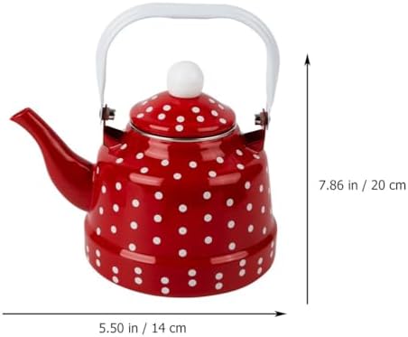Toyvian Red Polka Dot Enamel Tea Kettle 7.87X5.51X5.51 in Stovetop Water Boiling Pot for Gas Stove Induction Cooker Heating Tea and Mulled Wine at Home - Image 7