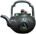 Tea Pots For Loose Tea Chinese Green Clay Carved Landscape Handle Teapot Home Retro Kung Fu Teapot Tea Infuser Pot by GKOKG