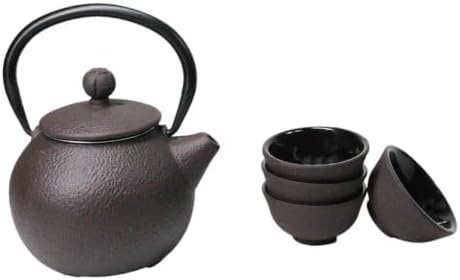 Ebros Gift Traditional Oriental Tetsubin Small Cast Iron 10oz Teapot With Strainer And 4 Mini Tea Cups 1oz Asian Fusion Housewarming Tea Service Drinkware Accent (Textured Dark Brown) - Image 4