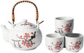 Urban Tokyo Japanese Cherry Blossom Torii Gate Design Tea Set, 22 oz Ceramic Teapot with 4 Cups, White with Bamboo Handle by Urban+Tokyo