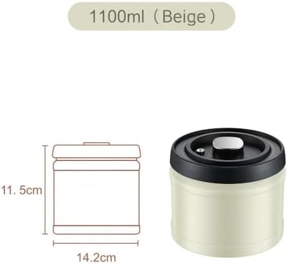 Vacuum Sealed Coffee Canister, 304 Stainless Steel, Airtight Press Type Lid, for Coffee Beans, Tea, Nuts (Beige, 1100, Milliliters) - Image 2