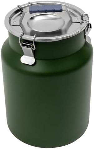 12L/3.17Gal Stainless Steel Airtight Canister Round Green Food Storage Canisters with Airtight Lid&Locking Clamp Rice Cereal Grain Canisters Container Bucket for Rice Milk Jug Coffee Bean Storage by DUTTIETY