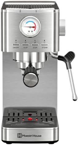 Maestri House Espresso Machines 20 Bar ULKA Pump, Compact Espresso Maker Built-in Flow Meter Steam Milk Frother, 43oz Removable Water Tank Stainless Steel Coffee Machine for Cappuccino (Sliver) by MaestriHouse