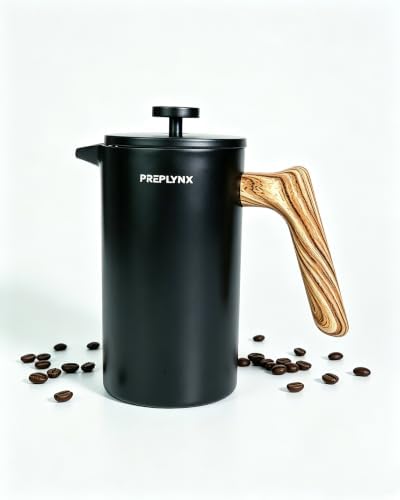 Stainless Steel French Press Coffee Maker, Double Wall Vacuum Insulated Coffee Press with Heat-Resistant Black Coated Exterior, 34oz/1L, Durable Coffee Press for Hot & Cold Brew by Unknown