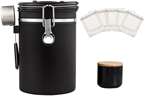 Stainless Steel Coffee Jar, 1.8L/22OZ Coffee Storage Container with 260ML/8.8OZ Airtight Coffee Powder Jar, Date Tracker, Candies,Black by Unknown