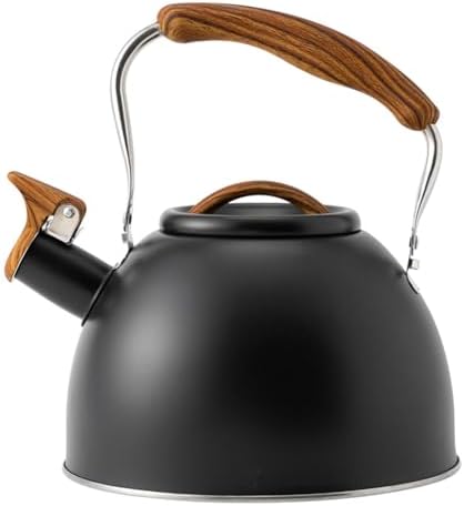 Whistling Tea Kettle,3.1 Quart Stainless Steel Water Kettle Work for All Stovetops with Folding Handle for Boiling Water Coffee or Milk (Black) by Triflice
