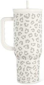 SANDJEST Leopard Tumbler with Handle, Insulated Cup Stainless Steel Travel Mug Cup, Gifts for Women Girl on Birthday Christmas, Cream Leopard, 40oz by SANDJEST