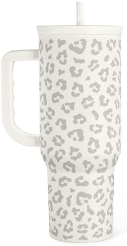 SANDJEST Leopard Tumbler with Handle, Insulated Cup Stainless Steel Travel Mug Cup, Gifts for Women Girl on Birthday Christmas, Cream Leopard, 40oz by SANDJEST