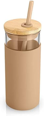 Tronco 20 oz Glass Tumbler with Lids and Straws, Reusable Iced Coffee Cups - Image 2