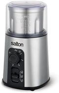 Salton Stainless Steel Smart Coffee Grinder, Electric Blade for Ground Coffee, Spices, Herbs, Nuts with Stainless Steel Blade, 80g/12 cup capacity (CG2123) by Salton