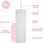 16oz Skinny Tumblers Bulk.Matte White Tumblers with Lids and Straws.Double Walled Plastic Acrylic Pastel Tumbler Cups for Iced Coffee Smoothie.DIY Slim Tumbler. - Image 2