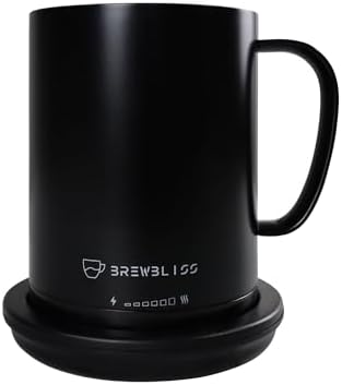 Brewbliss Temperature Control Smart Mug, 14 Oz, App-Controlled & Self-Heating Coffee Mug with 90 Min Battery Life, 1°F Precise Temperature Control Mug Warmer, Gift for Christmas & Birthdays - Black by Unknown