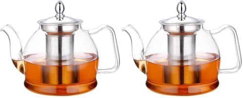 HIWARE 1000ml Glass Teapot with Removable Infuser, Stovetop Safe Tea Kettle, Blooming and Loose Leaf Tea Maker Set (Pack of 2) by HIWARE