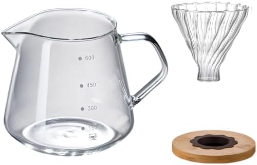 Pour Over Coffee Maker Set, 20.3 fl oz / 600 ml, Conical Glass Dripper with Wood Base, Manual Drip Pour Over Coffee Carafe, Clear Scale for Home, Office, Cafe by Unknown