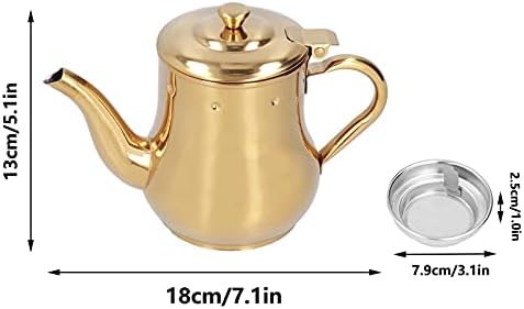 Stainless Steel Tea Pot with Filter, Rust Proof Durable Oil Strainer Pot 500ml Premium Gooseneck Kettle for Hotels Restaurants (Gold) - Image 2