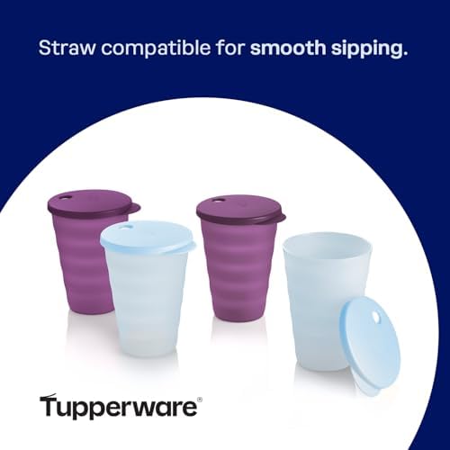 Tupperware Impressions Tumbler Set in Blue & Purple, 4 Count, Dishwasher Safe and BPA Free (4 Tumblers, 4 Lids, 17 fl oz each) - Image 5