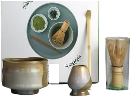 4PCS Hand Painted Traditional Pattern Matcha Tea Set Gift Bowl With Spout Whisk Holder Complete Kit(4-piece set E) - Image 2