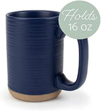 Elanze Designs Tall Ribbed Raw Clay Bottom Navy Blue 16 ounce Ceramic Coffee Mugs Set of 4 - Image 3