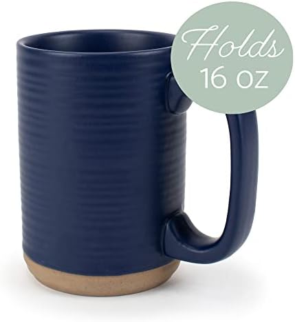 Elanze Designs Tall Ribbed Raw Clay Bottom Navy Blue 16 ounce Ceramic Coffee Mugs Set of 4 - Image 3