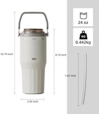 TKK 24 oz Ceramic Coated Tumbler with Straw Lid, 18/10 Stainless Steel Vacuum Tumblers, Leakproof Double Walled Car Cup with Handle & Tea Infuser& Dishwasher Safe, for Hot & Cold Drinks,Granite White - Image 2