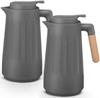 Ziliny 2 Pcs 34 oz Thermal Coffee Carafe for Keeping Hot/Cold Double Wall Vacuum Carafe with Insulated Glass Liner and Wood Handle Coffee Pot Container for Drinks Milk Tea Chocolates(Gray) by Ziliny
