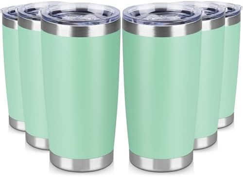 20 oz Tumbler Stainless Steel Tumblers Bulk with Lid Double Wall Insulated Coffee Tumbler Cups for Hot & Cold Drinks Powder Coated Travel Coffee Tumbler Mug Metal (Jade, 6 pack) by VQRRCKI