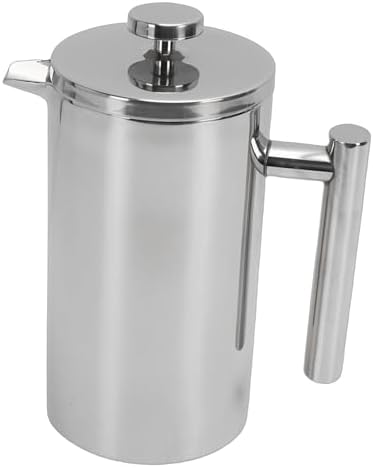 French Press Coffee Maker, Rustproof 304 Stainless Steel Double Layer Insulated Coffee Pot, Stainless Steel French Press with Dishwasher Safe U Shaped Spout for Home Office Camping (600ml) - Image 2