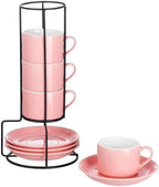 4 OZ Porcelain Stackable Espresso Cups and Metal Stand Set of 4 by MEICHU