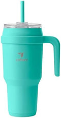 Reduce 40 oz Stainless Steel Tumbler with Handle - Dual-Wall Vacuum Insulated Travel Mug, Sweat-Proof Lid & Reusable Straw - Keeps Drinks Cold for 24 Hrs, Fits Cupholders, Dishwasher Safe-Ocean Breeze by Reduce