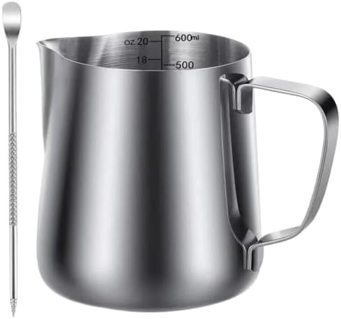 Milk Frother Cup Stainless Steel 350ml/600ml (12oz/20oz) Milk Frothing Pitcher Steaming Pitchers Stainless Steel Coffee Latte Art Jug Cup with Pen,12oz(350ml (12 oz)) by Unknown