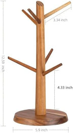 Acacia Wood Coffee Mug Tree Holder Countertop with 6 Hooks - Image 5