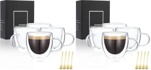 VENVENWEAVS Espresso Cups Set Of 4,Double Wall 5OZ Hand Blown coffee Shots Glass,Espresso Coffee Mugs In Gift Box,Perfect For Espresso,Latte,Cappuccinos,Tea Bag,Juice (Pack of 2) by PREMIUMGLASSWARE