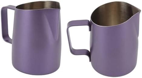Stainless Steel Milk Frother Cup, Purple Latte Art Pitcher, Rustproof Coffee Jug for Coffee Shop, Easy-Grip Design with Drip-Free Spout (450ML) - Image 4