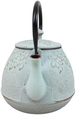Ebros Gift Traditional Oriental Tetsubin Mint Green Leaves Design Cast Iron Teapot With Enameled Interior 32oz Asian Japanese Chinese Fusion Housewarming Tea Pot Accent - Image 3