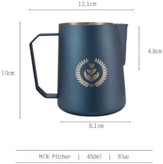 350/450/600ml Milk Steaming Frothing Pitcher Stainless Steel Milk Jug Pull Flower Cup for Espresso Coffee(450ml Blue) - Image 2