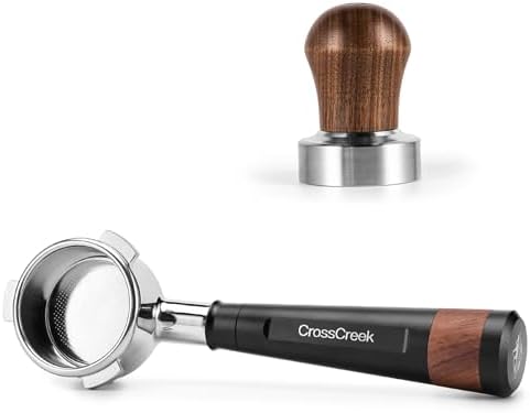 54mm Espresso Tools Set | 54mm Bottomless Portafilter with Black Aluminum Alloy Handle | 54mm Tamper with Walnut Handle | Fit 54mm Breville & Sage Barista Espresso Machine by CrossCreekLLC