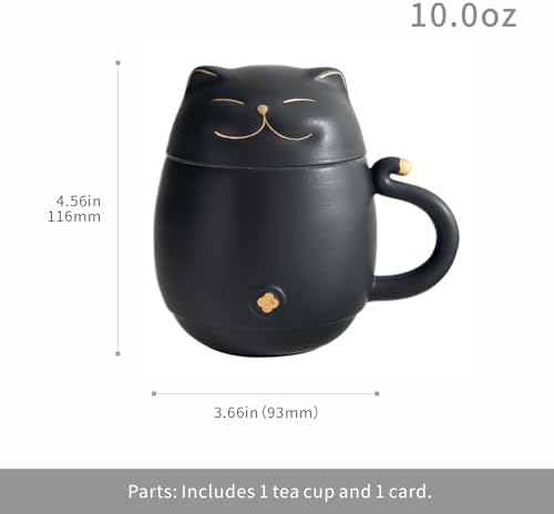 HEER Ceramic Black Cat Tea Cup 10oz with Infuser and Lid, Black - Image 3