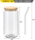 YOUKE OLA 20 Pack Glass Cups with Bamboo Lids and Glass Straw 16oz Beer Can Shaped Drinking Glasses Cups, Glass Tumbler Reusable Cute Cups for Whiskey, Iced Coffee, Tea, Soda, Cocktail, Gift, Clear - Image 2