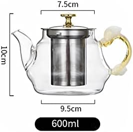 Glass Teapot,600 Ml Glass Teapot with Infuser, Heat Resistant Removable Stainless Steel Infuser,Tea Maker Glass Jug with Lid and Elegant Carved Handle,for Loose Tea,Gift,White - Image 7