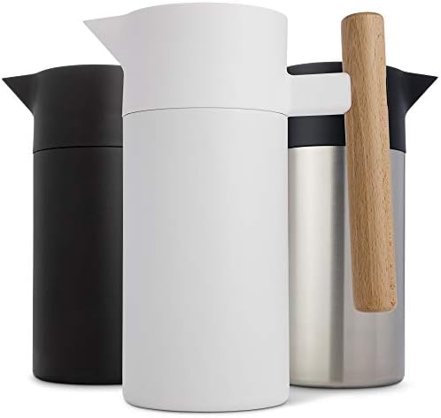Hastings Collective Thermal Coffee Carafe 40 Oz - Stainless Steel Double Walled Vacuum Insulated Carafe - 1 Liter Thermal Coffee Pot Thermos, Travel Size Beverage Dispenser with Tea Infuser (White) by HastingsCollective