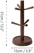 LIU- Coffee Mug Tree Holders for Counter,Wooden Tea Cups Holder Stand with 6 Hooks,for Kitchen Cafe Bar Countertops，Brown - Image 2