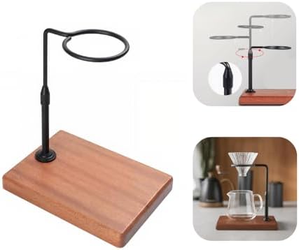 Adjustable Height & 360 Rotating Pour over Coffee Dripper Stand with Wooden Base, Aluminum Alloy Holder, Manual Brewing Station, Black, Sapele Base by Unknown