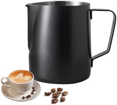 Milk Frother Cup 12oz/20oz Milk Frothing Pitcher Stainless Steel Milk Steaming Pitcher,Espresso Pitcher for Coffee Latte Art,Premium Barista Tools (Color : Black, Size : 350ml/12oz) by YCKEGEW