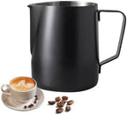 Milk Frother Cup 12oz/20oz Milk Frothing Pitcher Stainless Steel Milk Steaming Pitcher,Espresso Pitcher for Coffee Latte Art,Premium Barista Tools (Color : Black, Size : 350ml/12oz) by YCKEGEW