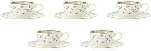 Noritake F59387A/4409 Cup & Saucer Set (Coffee/Tea Combination), 7.8 fl oz (220 cc), Flower Chesel, 5 Pieces, Bone China - Image 2