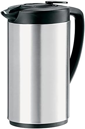 OGGI Oval Carafe Glass Liner - Stainless Steel Body, 1 Liter / 34oz Capacity - Ideal Glass Vacuum Coffee Carafe and Tea Thermos, Press Button for Easy Pouring - Stainless by Unknown